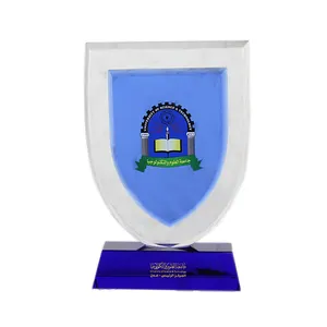 Professional Personalized Blue Glass Uv Printing Shields Crystal Awards Blank Memorable Souvenirs