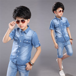 Vente en gros en ligne de chemises et jeans pour garçons, ensembles de vêtements de couleur unie à la mode, provenant d'un fournisseur chinois - Product Image 1