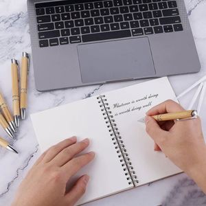 Stylo bille personnalisé en bambou naturel, écologique, double anneau, avec clip métallique argenté, idéal pour les cadeaux - Product Image 6