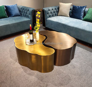 أثاث فاخر خفيف ذهبي وفضي لطاولة القهوة مصنوع من الفولاذ المقاوم للصدأ غير المنتظم - Product Image 5