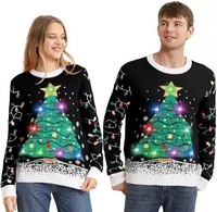 Pull de Noël moche en gros avec lumières LED, motif arbre de Noël, festif, unisexe, personnalisé, drôle, tricoté pour l'hiver, 100% polyester