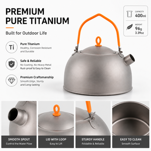 Ultralight 96g Camping Titanium Kettle 400ml Portable Cookware Set for Outdoor Hiking <b>Teapot</b> Camping Gear Coffee Pot - Product Image 5
