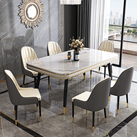 Table à manger minimaliste nordique avec pieds en métal et plateau en marbre, ensemble de meubles de salle à manger, table à dîner avec 4 à 6 chaises