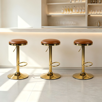 Tabouret de bar pivotant moderne et compact, siège rond en tissu doux, base en métal doré poli, repose-pieds pour bar à domicile, salle à manger