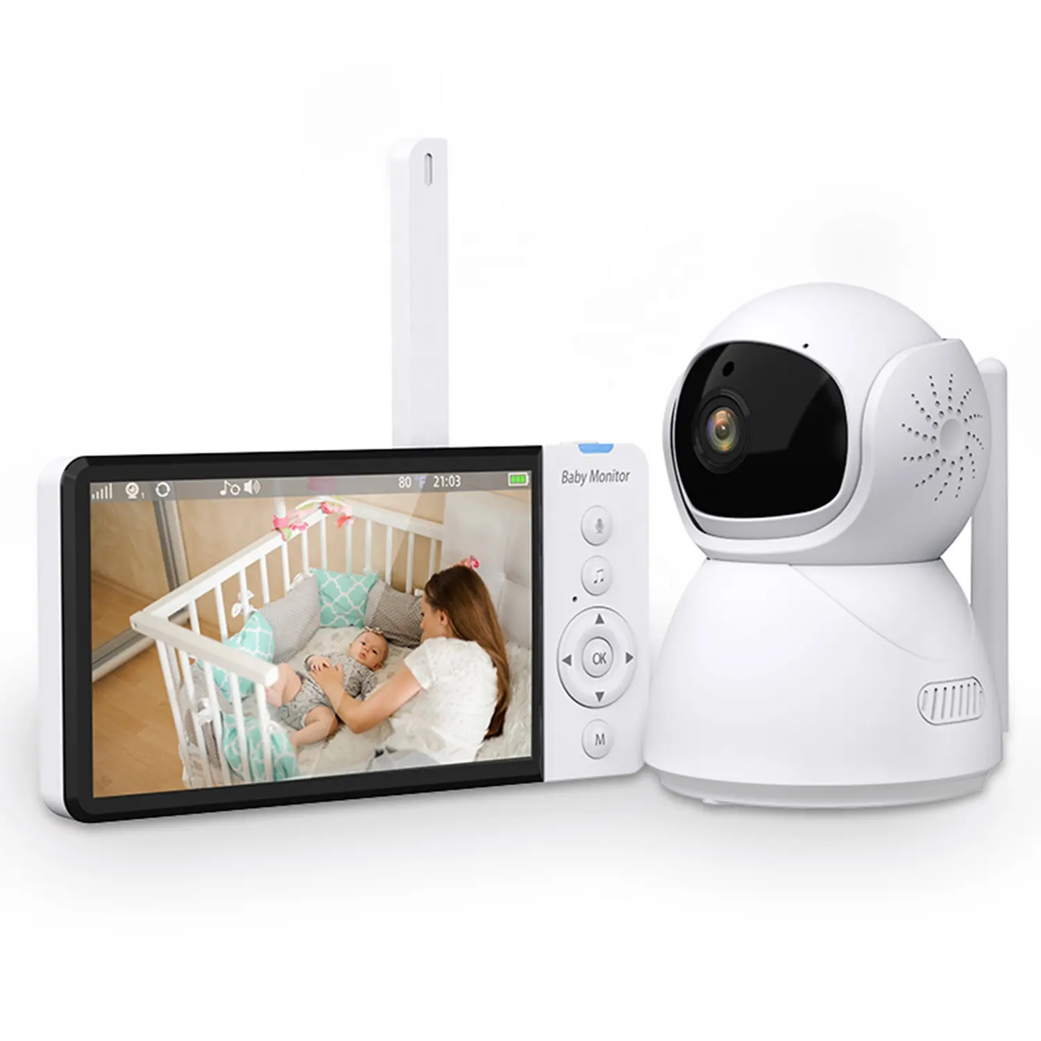 Akıllı ev 5 inç 2mp fabrika dijital Video bebek izleme monitörü büyük kapasiteli pil ağlayan algılama bebek ses kamera bebek izleme monitörü
