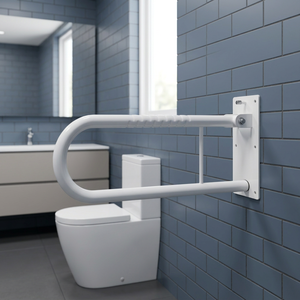 Barre d'appui pliante blanche en forme de U pour toilettes, barre de sécurité relevable pour salle de bain, idéale pour la rééducation post-chirurgicale - Product Image 1
