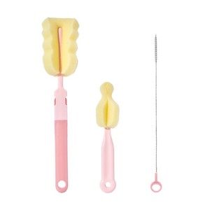 Juego de 3 cepillos para biberones, kit de limpieza con esponja rosa para biberones y pajitas de recién nacidos - Product Image 5