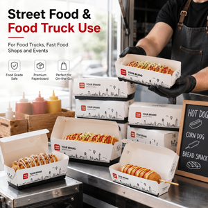 Boîte à hot-dogs personnalisée imprimée et gaufrée, barquette <span class=keywords><strong>alimentaire</strong></span> jetable pour la vente en gros d'emballages de nourriture à emporter et de street food - Product Image 4