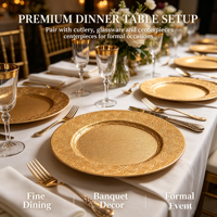 Assiette de présentation en PP dorée sur mesure avec bord floral orné et motif en relief, idéale pour la décoration de table de mariage ou de fêtes
