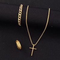Ensemble de bijoux hip-hop en alliage métallique avec collier, bracelet et bague à chaîne à maillons croisés noirs, 3 pièces, vente en gros