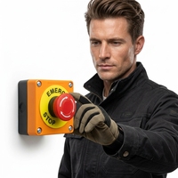 Boîtier de bouton-poussoir d'arrêt d'urgence LAY37, 22 mm, 1 trou, tête champignon à réinitialisation par torsion, station de contrôle jaune, 10A 1NC 1NO