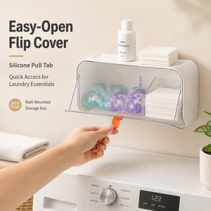 Dispenser per Capsule di Detersivo da Parete in Plastica, Design Moderno e Minimalista con Coperchio Trasparente, <span class=keywords><strong>Porta</strong></span> Capsule Salvaspazio con Ripiano Superiore - Product Image 3
