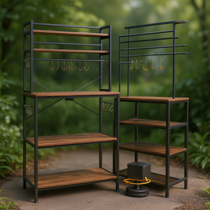 Carrito de Cocina Industrial de 5 Niveles DB con Estantes de Madera y Ganchos en Forma de S para Almacenamiento y Exhibición - Product Image 2