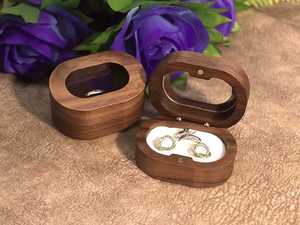 High Quality Custom Logo Oval Shape Small Brown Wooden Double Ring <strong>Jewelry</strong> <strong>Box</strong> Various Gift Packaging <strong>Box</strong> - Product Image 2