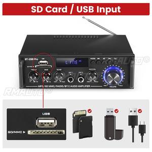 Amplificador de Potencia HIFI de 2.0 Canales, Amplificador de Audio Digital Bluetooth, 12V 240V, Compatible con Bluetooth, USB, SD, Radio, con Control Remoto, UE - Product Image 4