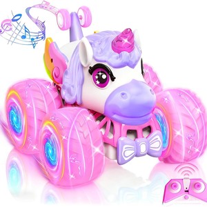 Voiture télécommandée EPT pour filles, jouet licorne acrobatique, rotation à 360°, 4 roues motrices, véhicule RC 2,4G avec lumière et musique - Product Image 1