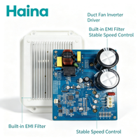 Carte de commande de ventilateur à courant continu (BLDC) monophasé 650W avec filtre EMI intégré pour ventilateur de conduit, contrôle de vitesse stable
