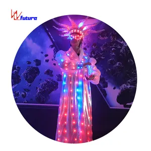 LED Clown Costume Glow in The Dark Dresses Performance Wear Circus Burlesque Clothes Rave Clothes Magic Show LED Suits 1 Piece