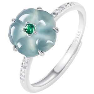 Natural Genuine A-grade Jadeite Blue Water Lotus <b>Ice</b>-grade Flower-shaped Rhodium-plated S925 Gemstone <b>Ring</b> Fashionable Women - Product Image 5