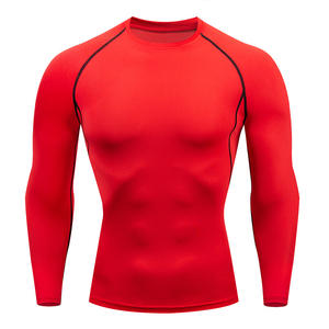 T-shirt de compression pour hommes, manches longues, en fibre de polyester, sans couture, taille élastique, pour la course, le sport, la gym et le fitness - Product Image 2