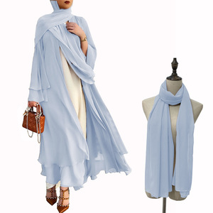 Cárdigan de gasa islámico de moda Temperamento Falda larga Vestido musulmán de color sólido - Product Image 6