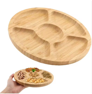 Plateau de service rond en bambou personnalisé avec 5 compartiments pour les aliments, les desserts, le buffet - Product Image 1