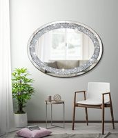 Miroir décoratif mural ovale en cristal diamanté argenté ou décoratif sans cadre, miroir en verre scintillant pour la maison, LED, miroir décoratif de chambre à coucher en diamant