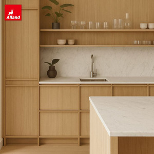 Meubles <span class=keywords><strong>de</strong></span> cuisine modulaires Alland en chêne massif avec tiroirs coulissants, armoires <span class=keywords><strong>de</strong></span> rangement personnalisées modernes en placage pour îlot <span class=keywords><strong>de</strong></span> cuisine <span class=keywords><strong>de</strong></span> villa - Product Image 1