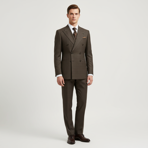 Costume sur mesure pour homme à double boutonnage de luxe discret avec poche basse Besom, veste sur mesure pour homme en brun foncé Prince de Galles - Product Image 5