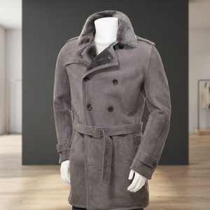 Men's <b>Suede</b> Double Breasted Trench Coat With Faux Fur Collar And Belt Winter Smart Casual Long <b>Jacket</b> - Product Image 4