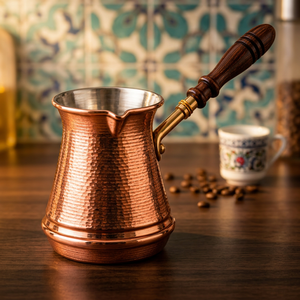 Cafetière turque en cuivre martelé moderne et écologique avec poignée en bois - Product Image 3