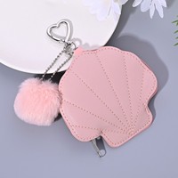 Dompet Koin PU Bentuk Kerang Laut Kustom, Dompet Mini Lucu dengan Ritsleting, Kantong Kunci dan Koin Portabel untuk Wanita