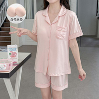 Pyjamas 2025 été coton ceinture poitrine coussin col inversé Double costume court femmes doux fronde maison vêtements vêtements d'extérieur