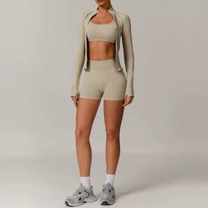 Set Yoga Senza Cuciture da 3 Pezzi per Donna, Alta Qualità, Compressione per Allenamento, Corsa, Attività Fisica, Abbigliamento da Palestra - Product Image 3
