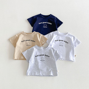 재고 있음 한국 스타일 곰과 글자 프린트 크루넥 반팔 상의(베이비 6M-3Y, 여름용) - Product Image 2