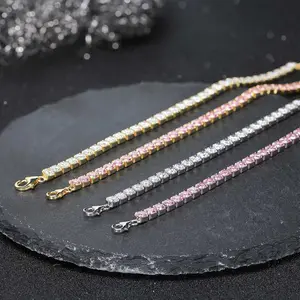 RINNTIN SB193 4mm moldura de zircônia cúbica tênis 925 prata esterlina fundição 8.5 polegadas pulseira ajustável joia