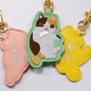 Custom Embroidery Patch Keychain Back Pu Promotional Gift Key Ring Wholesale Embroidered Keychains Custom