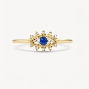 Dainty stylish fine jewelry ladies sterling silver fashion blue zircon turkish eye rings