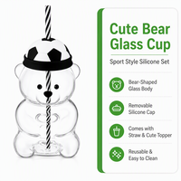 Tasse en verre personnalisée de 20 oz en forme d'ours pour les fêtes, tasse à café transparente de Noël avec couvercles en silicone et paille