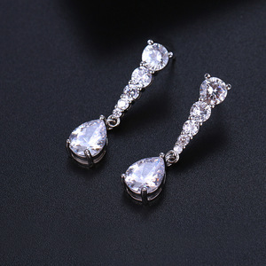 Orecchini pendenti lunghi a forma di pera color argento per donna, eleganti gioielli alla moda - Product Image 4