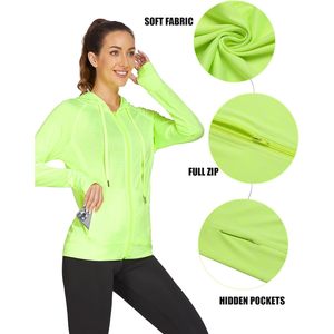 Sudadera con capucha para correr para mujer, con cremallera, bolsillo, transpirable, de secado rápido, con orificios para los pulgares, ropa deportiva - Product Image 5