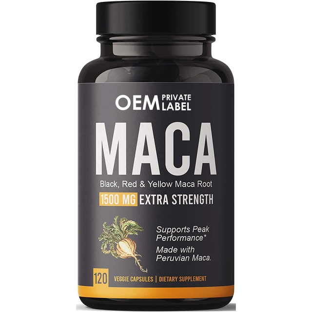 Maca Root Powder Capsules with Black Red Yellow Peruvian Maca Root Extract Supplement Butt Enlargement Capsules OEM