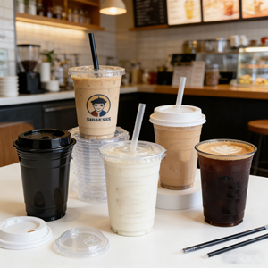 Gobelets jetables en plastique PP de 500 ml avec couvercles de 90 mm pour café, thé, lait, boissons aux fruits, boba, à emporter, glace, marque noire – Vente chaude - Product Image 1