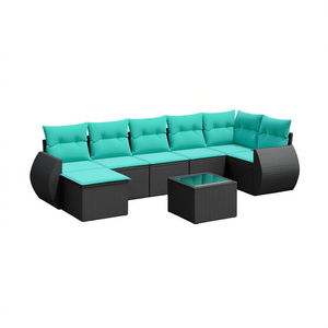 Conjunto de Sofás de Patio de Ratán Sintético Negro Moderno con Cojines, Muebles de Exterior, 8 Piezas, Asientos Seccionales - Product Image 1