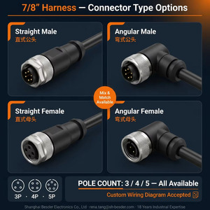 7/8 inçten M12'ye ve 7/8 inçten 7/8 inç'e aşırı kalıplanmış Fieldbus Kablo Seti, DeviceNet CANopen, 3-5 Pin Özel Kablo Demeti |   IP67 - Product Image 2