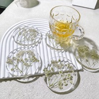 Nouveau dessous-de-verre transparent en fleurs séchées pour table à café ou à thé, décoration d'intérieur, cadeau de mariage, dessous-de-verre rond en acrylique pour café ou bar