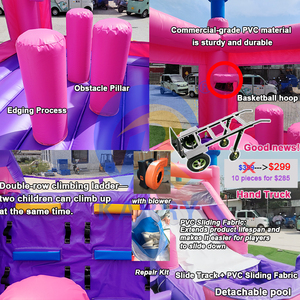 Large Inflatable Bouncer Combo Jumping Castle Purchase Bouncy Castle <b>Pink</b> and purple Best 1 Bouncy Castles with <b>Slide</b> and Pool - Product Image 2