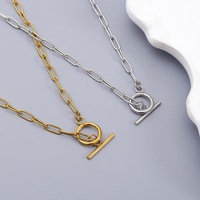 Collier en acier inoxydable style minimaliste, chaîne à maillons, collier en bambou, fermoir OT hip-hop, plaqué or, accessoire unisexe