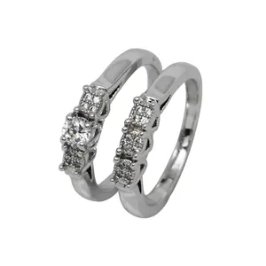 Manufacturer 25 Sterling Silver Men And Women Wedding Rings Set Three Stones Couple Wedding Jewellery