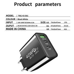 40W Loại-C + USB sạc 3 cổng kép PD Adapter nhiều cắm kép C và một đa cổng nhanh tường sạc USB C sạc - Product Image 5